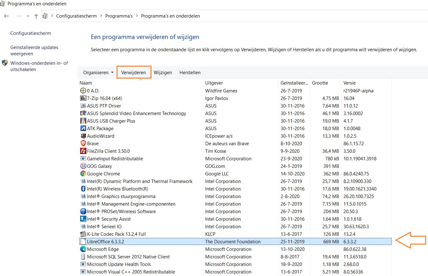 Programma verwijderen in Windows 10 Handleidingen